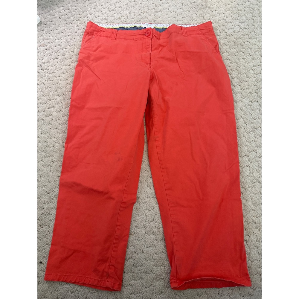 Crown & Ivy Womens Coral Red Cropped Chino Pants Straight Leg Size 16